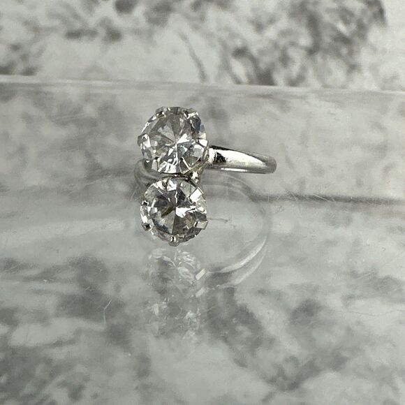 Vintage Sterling Silver Double Solitaire Cubic Zirconia Ring Size 6 - Picture 1 of 6